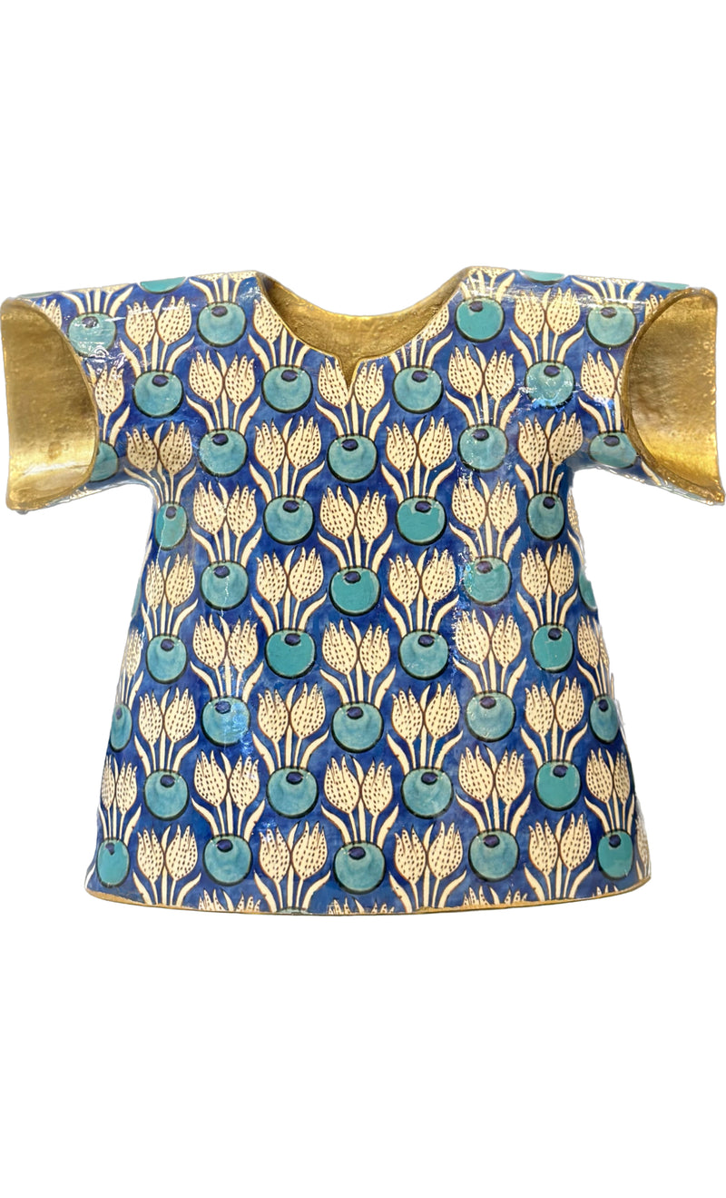 Decorative Hand-Painted Kaftan - Blue Cotton