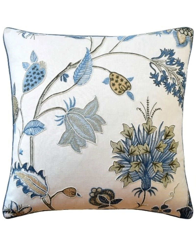 Bakers Indienne Embroidery Throw Pillow (Soft Blue)