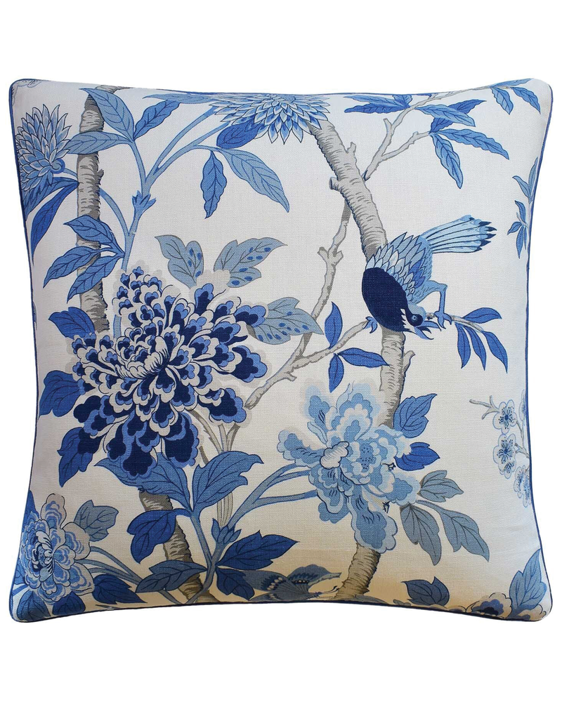 Hydrangea Throw Pillow (Bird Blue)
