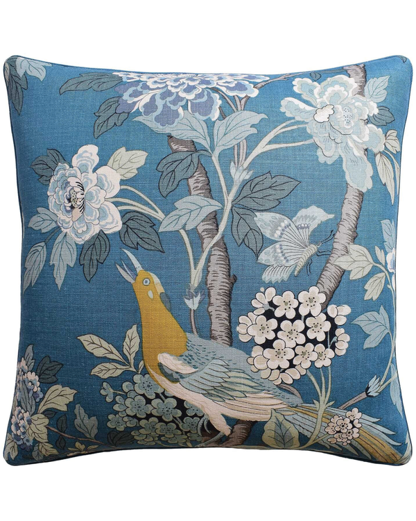 Hydrangea Bird Throw Pillow (Teal)