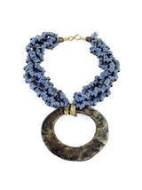 Statement Necklace, Gold Metal with Blue Design