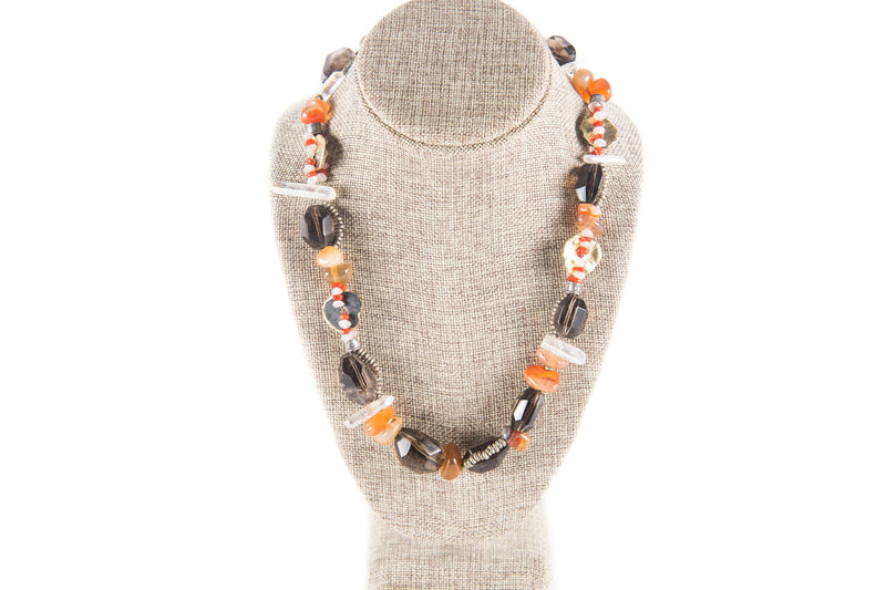 Smoky and Iridescent Quartz Necklace with Copper Beads