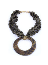 Statement Necklace, Gold Metal with Black Design