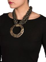 Statement Necklace, Gold Metal with Black Design
