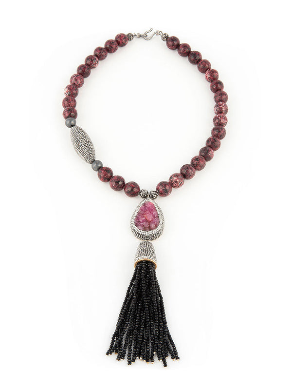 Agate Necklace with Druzy & Crystals