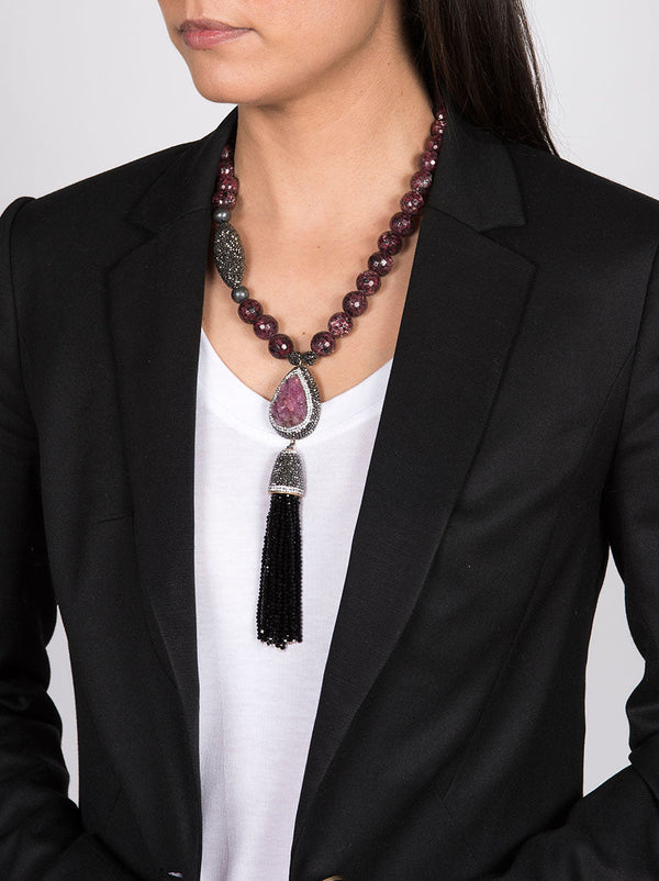 Agate Necklace with Druzy & Crystals