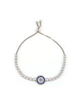 Adjustable Silver Bracelet, Evil Eye Charm