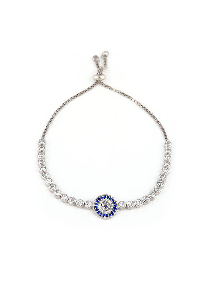 Adjustable Silver Bracelet, Evil Eye Charm