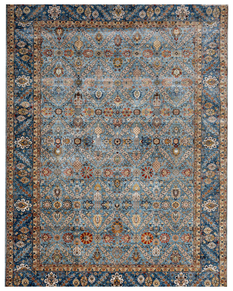 Aqua Blue Gold Traditional Rug