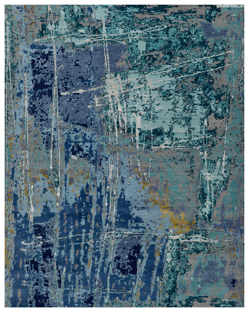 Aqua Teal Blue Transitional Rug