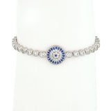 Adjustable Silver Bracelet, Evil Eye Charm