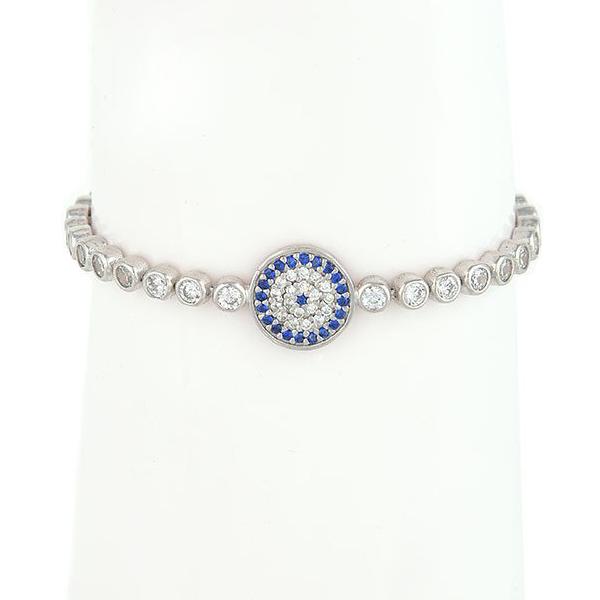 Adjustable Silver Bracelet, Evil Eye Charm