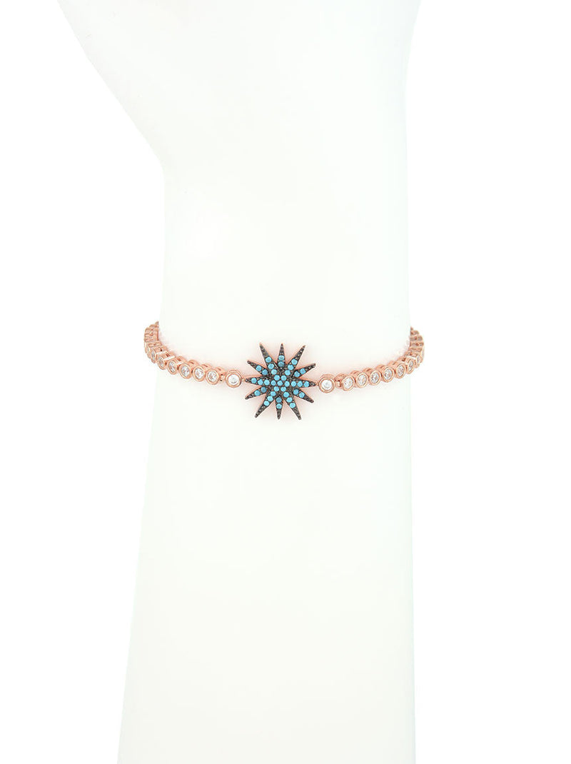 Adjustable Rose Gold Bracelet, Turquoise Star Charm