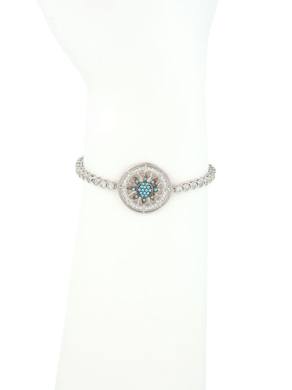 Adjustable Silver Bracelet, Turquoise Charm