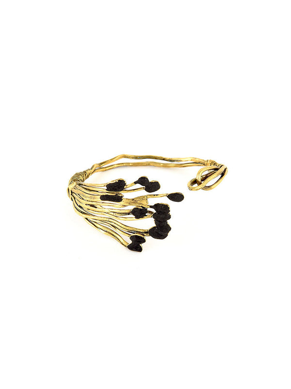 Gold Metal Bracelet with Black Design