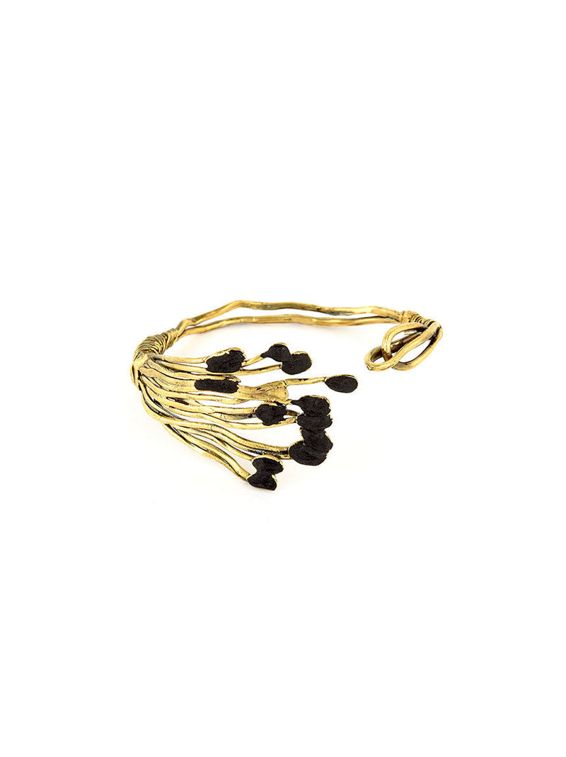 Gold Metal Bracelet with Black Design