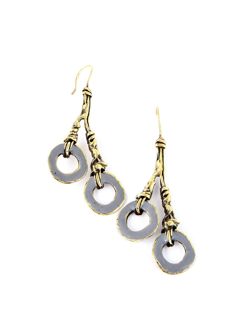 Gold Metal Earrings, Grey Rings