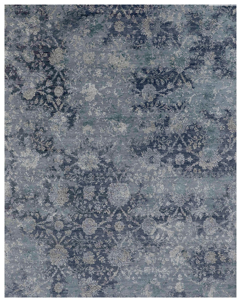Grey Blue Pattern Transitional Rug