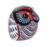 Ceramic Hand-Painted Owl, Red + Royal Blue Pattern