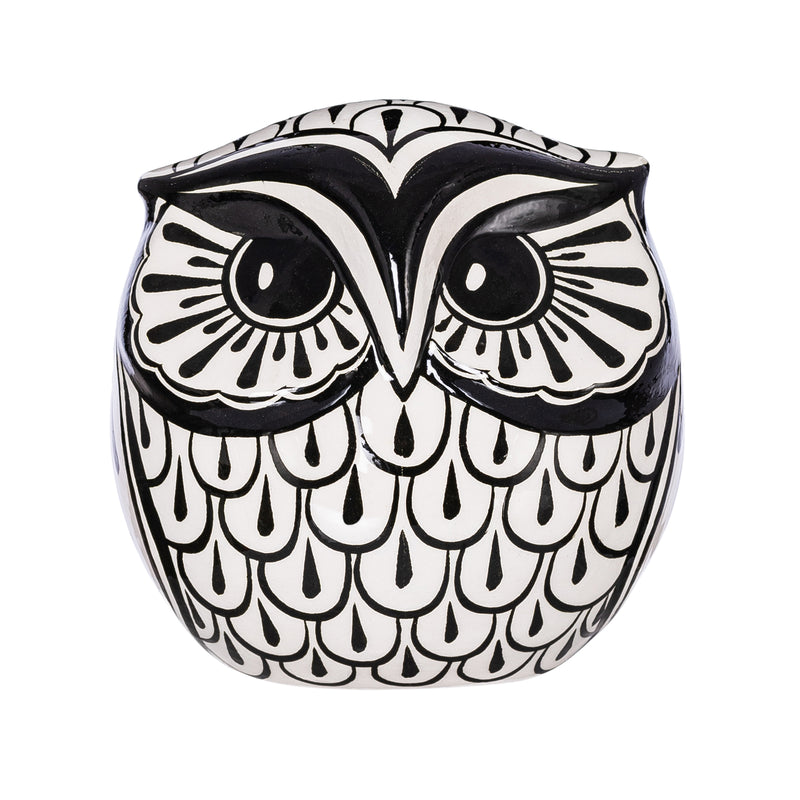 Ceramic Hand-Painted Owl, Black + White