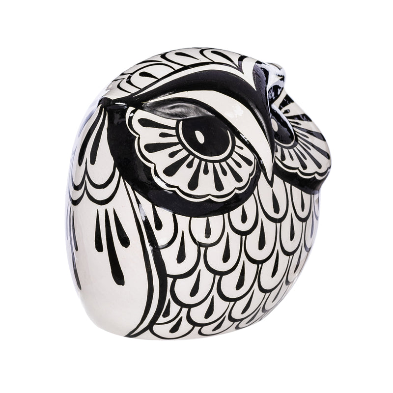 Ceramic Hand-Painted Owl, Black + White