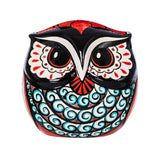 Ceramic Hand-Painted Owl, Black + Red Wave