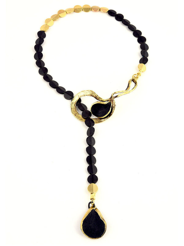 Necklace with Gold Metal and Black Design