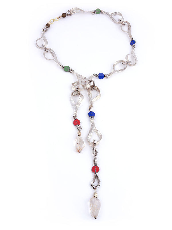 Silver Metal Necklace, Multi-Colored