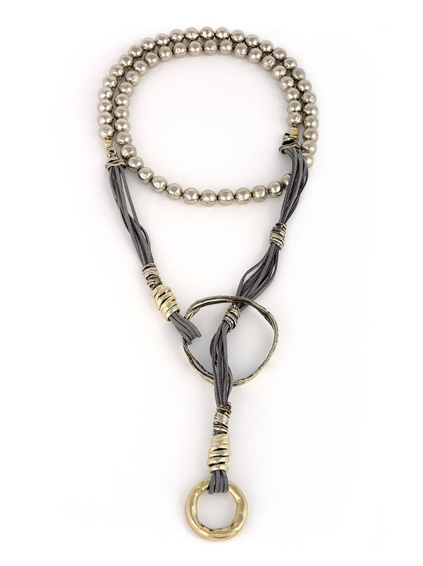Long Wrap Necklace, Silver Metal