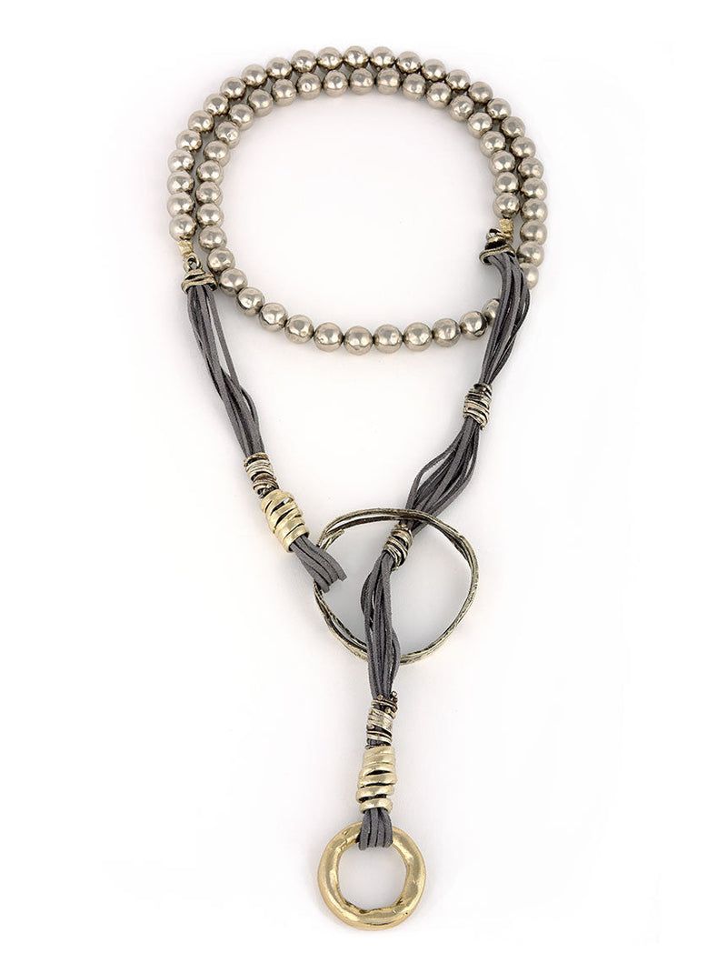 Long Wrap Necklace, Silver Metal