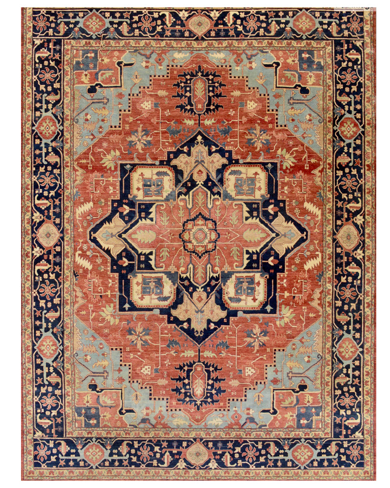 Rust Navy Medallion Traditional Rug