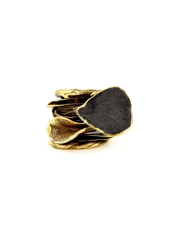 Statement Ring, Gold Metal with Black Design