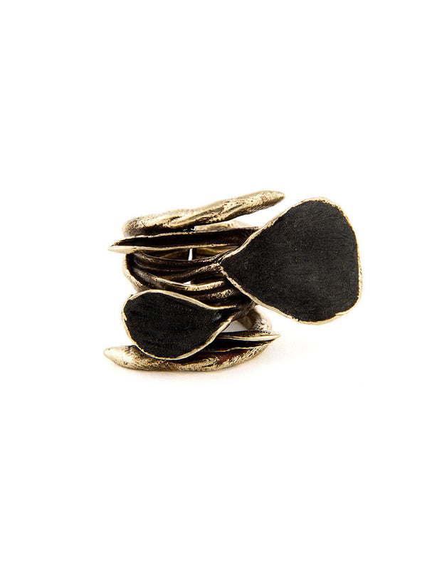 Statement Ring, Silver Metal with Black Design