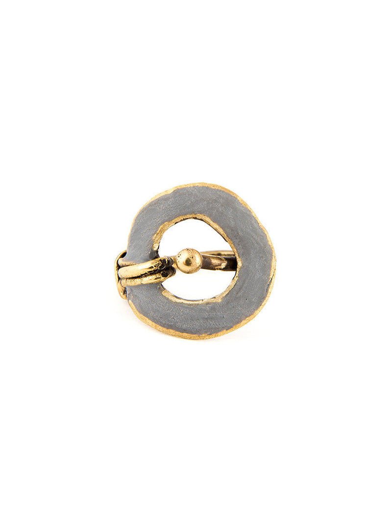 Statement Ring, Gold Metal with Silver Design