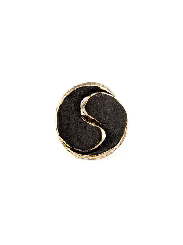 Statement Ring, Silver Metal with Black Design