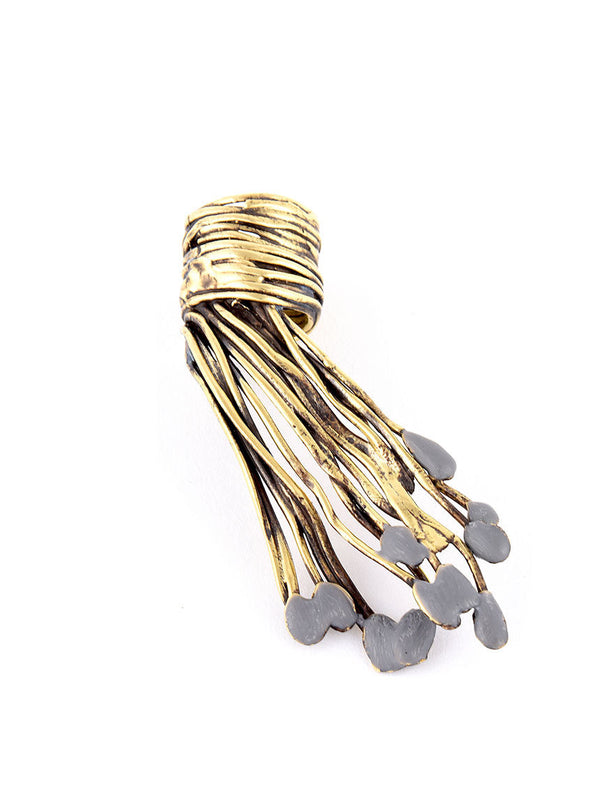 Statement Ring, Gold Metal with Grey Design