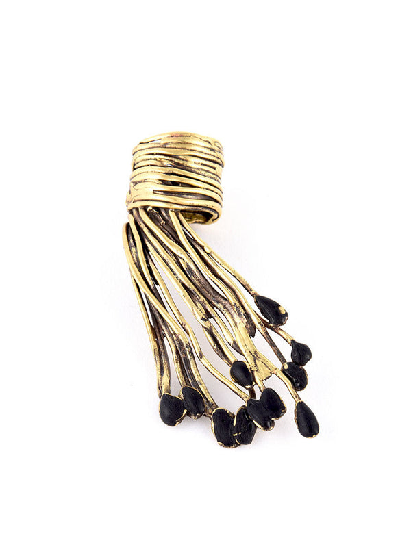 Statement Ring, Gold Metal with Black Design