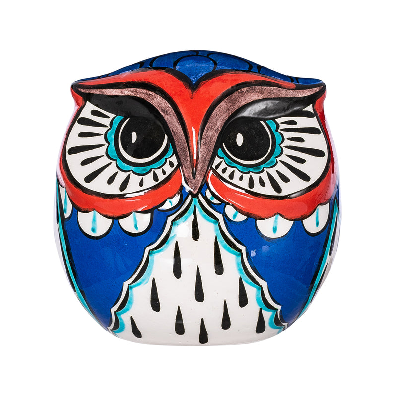 Ceramic Hand-Painted Owl, Santorini Blue