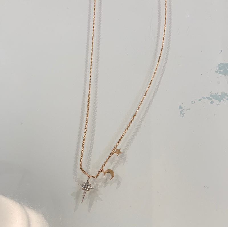 0.09ct 2.67 Moon & Stars Necklace